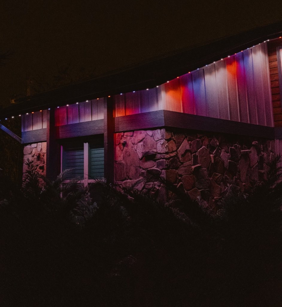 Permanent holiday color lighting installed on an OKC metro home